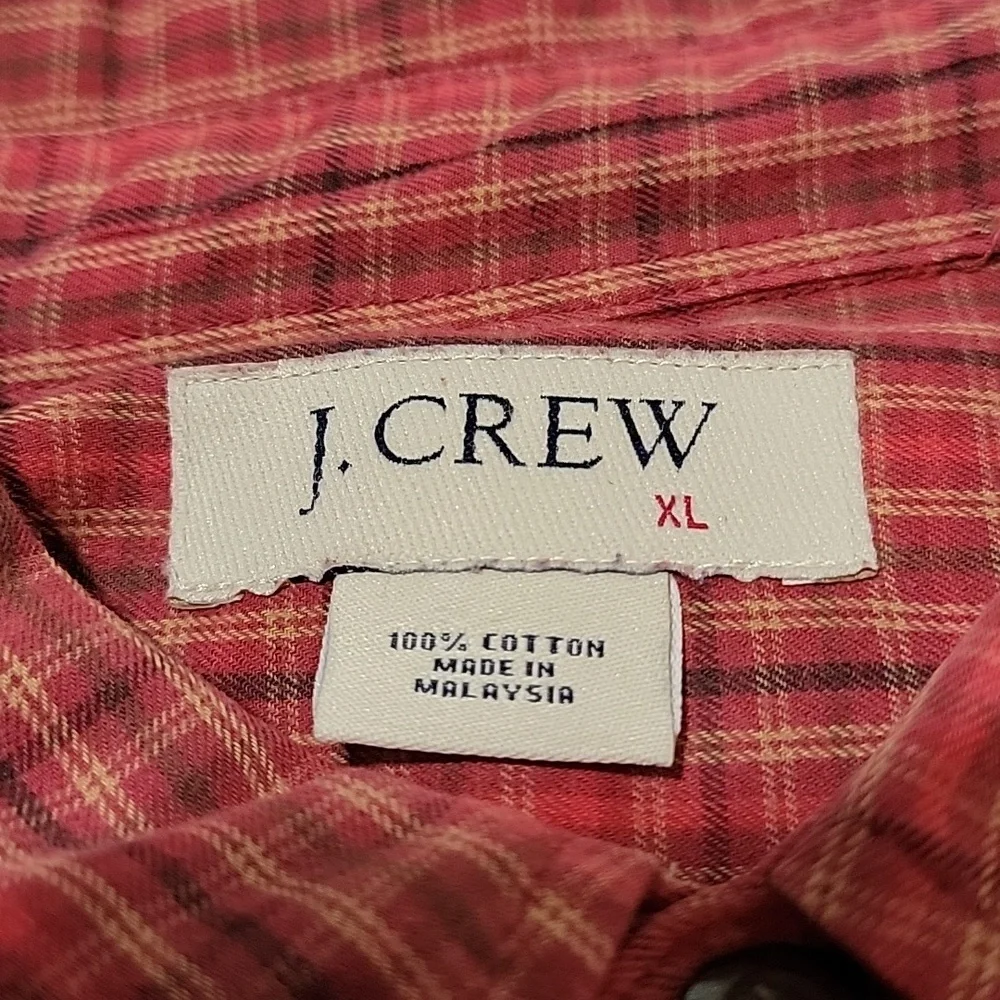 J. Crew Men’s XL Plaid Button Down Shirt Red Long Sleeve Urban Indie Preppy